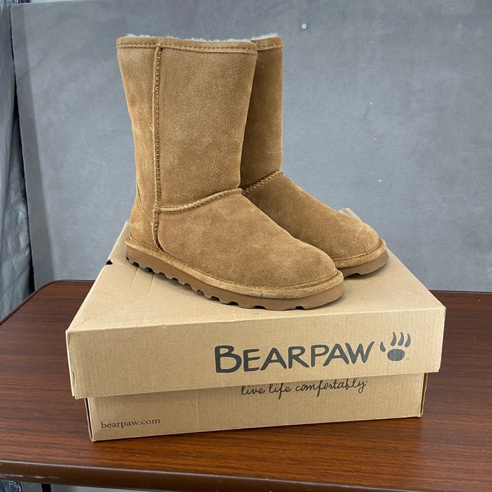 Bearpaw Elle Short Boots Hickory II Suede Sheepskin 1962W Women 7